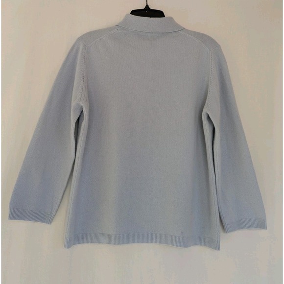 Griffen Sweater Woman's Sz L  Cashmere Knit Polo Pullover Light Blue 3/4 Sleeve - Picture 2 of 7
